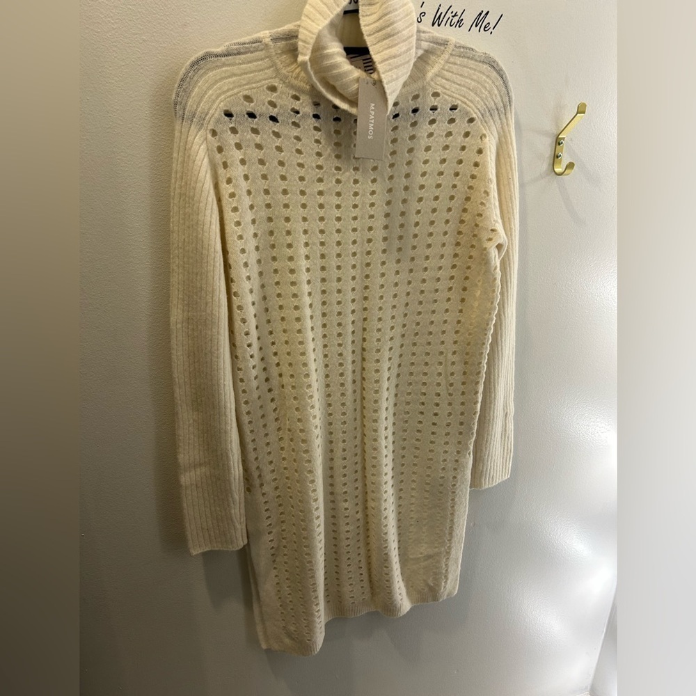 M.Patmos Cream Turtleneck duster hole Sweater size S NWT